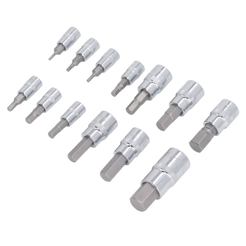 13 Pcs Hex Bit Socket Set 1/4 3/8 1/2 Inch