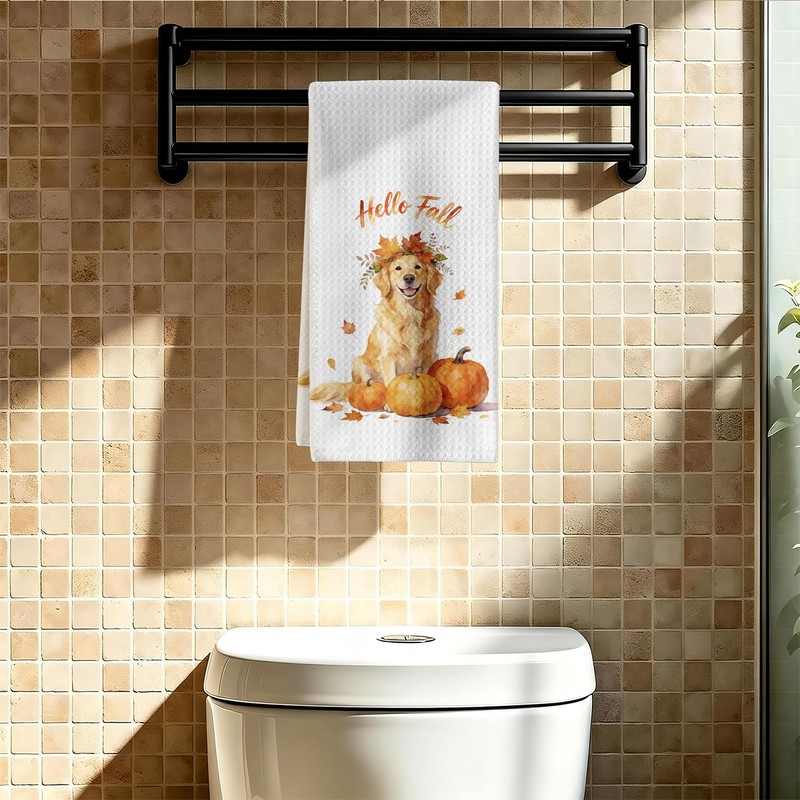 Fall Golden Retriever Kitchen Dish Towel, Golden Retriever Gift