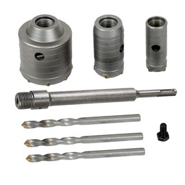 Concrete Hole Saw Kits, Tungsten Steel SDS Plus Shank Wall Hole Cutter Cement Stone Drill Bit Sets 1-2/11, 1-3/5, 2-4/5 Inch(30, 40, 60mm), with 8-7/10 Inch(220mm) Connecting Rod, 3 Center Drill Bits