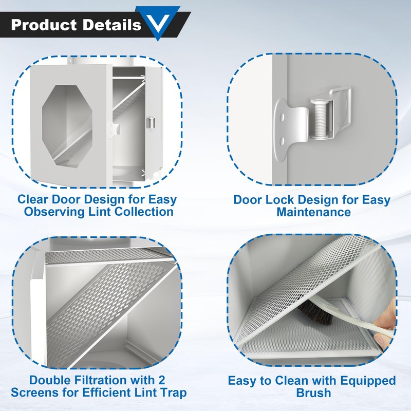 Dryer Lint Trap, Indoor Dryer Vent Kit, Metal Lint Catcher