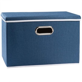 PRANDOM Large Collapsible Storage Bin with Lid [1-Pack] Fabric Foldable Storage Box Organizer Container Basket Cube with Cover for Home Bedroom Closet Office Nursery Royal Blue(17.7x11.8x11.8)