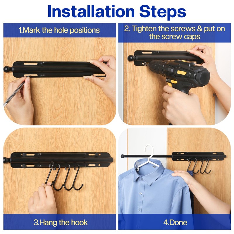SUTINE Valet Rod for Closets Pull Out 12 Inch, Adjustable