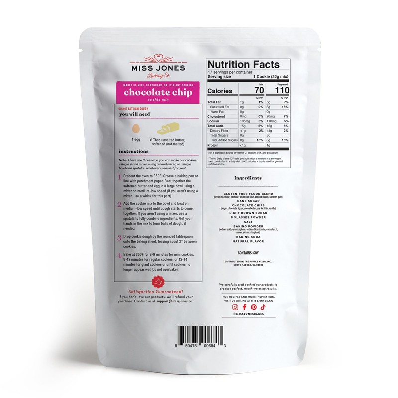 Miss Jones Baking Gluten-Free Chocolate Chip Cookie Mix - More