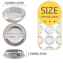 Hocansen 30Pcs Air Vent Cover 35mm Round Shaped Mesh Hole Stainless Steel Ventilation Louver Cover for Cabinet, Wardrobe, or Shoe Cabinet (FK/35MM)