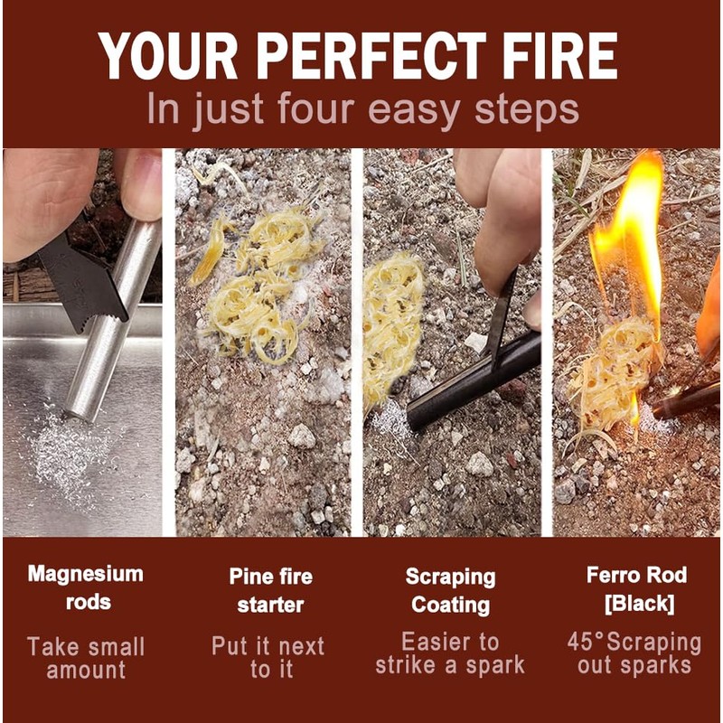 Flint and Steel Fire Starter Kit With Magnesium Rods, Paracord