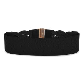 BlackButterfly Wide Waspie Elastic Vintage Braided Vertical Clasp Buckle Cinch Waist Belt (Black, S)