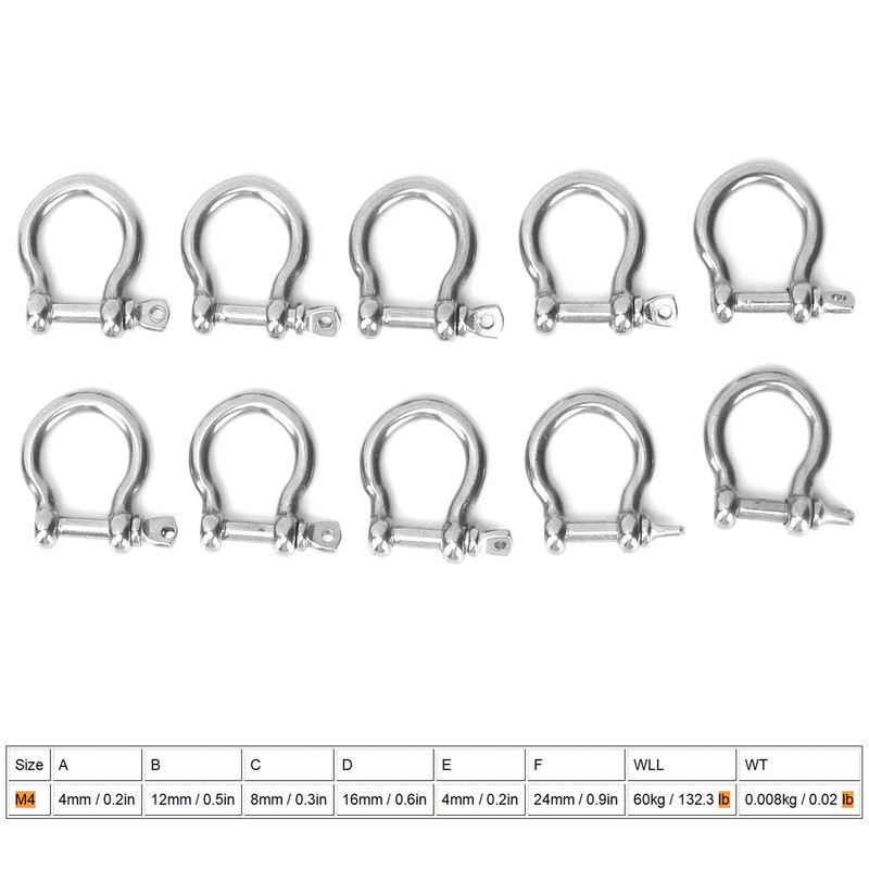 10pcs Bow Shackle Stainless Steel High Hardness D-Ring Anchor for