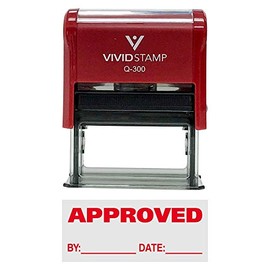 APPROVED w/ By Date Line Self-Inking Office Rubber Stamp (Red) - L