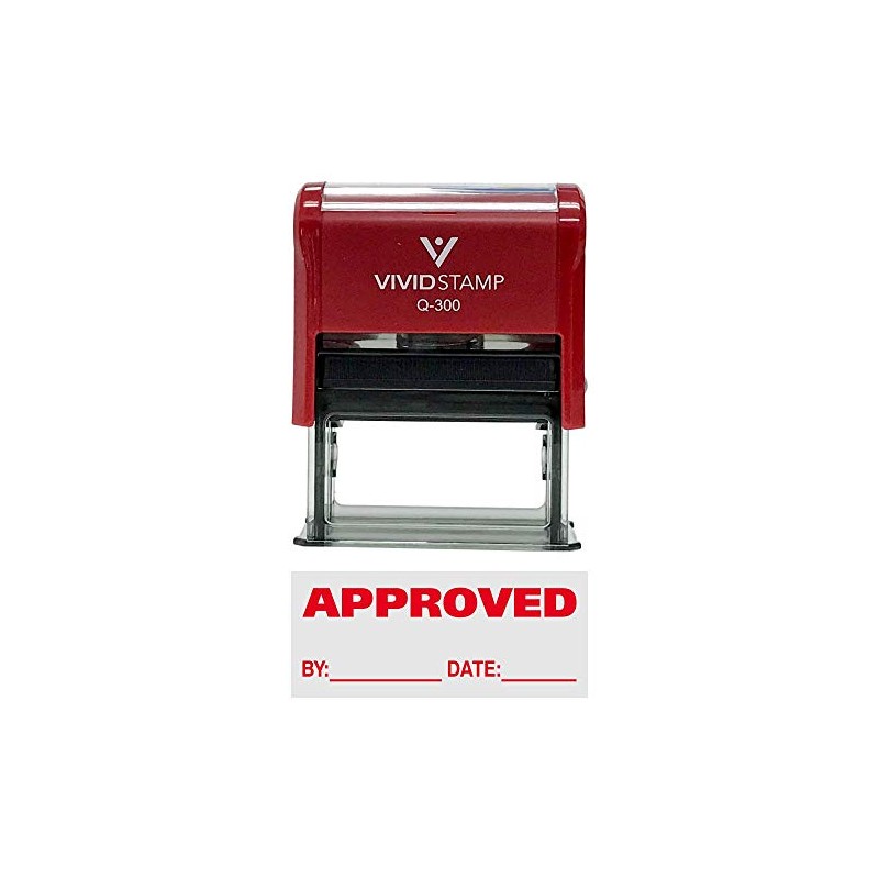 APPROVED w/ By Date Line Self-Inking Office Rubber Stamp (Red)
