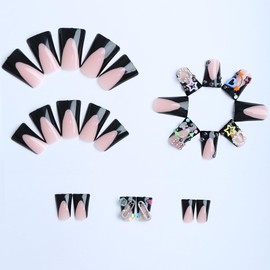 24 Pcs Press on Nails Medium YEFIUO Pink Nail Tips Acrylic Nail Kit Duck Mouth Square Fake Nails Press ons Stick on Nails Full Cover Reusable Artificial False Nails French Glue on Nails for Women