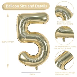 Gold Number 25 Balloons - 40inches, Large Champagne Gold Foil for Birthday, Anniversary Decorations