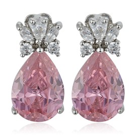 [RIZILIA LÁGRIMA] Stud Pendientes Pendientes de gota Piercing Aretes con Corte de Pera Piedras Preciosas Circonita CZ [Zafiro Rosa] en 18K Chapado en oro blanco, Elegancia Moderna Sencillo