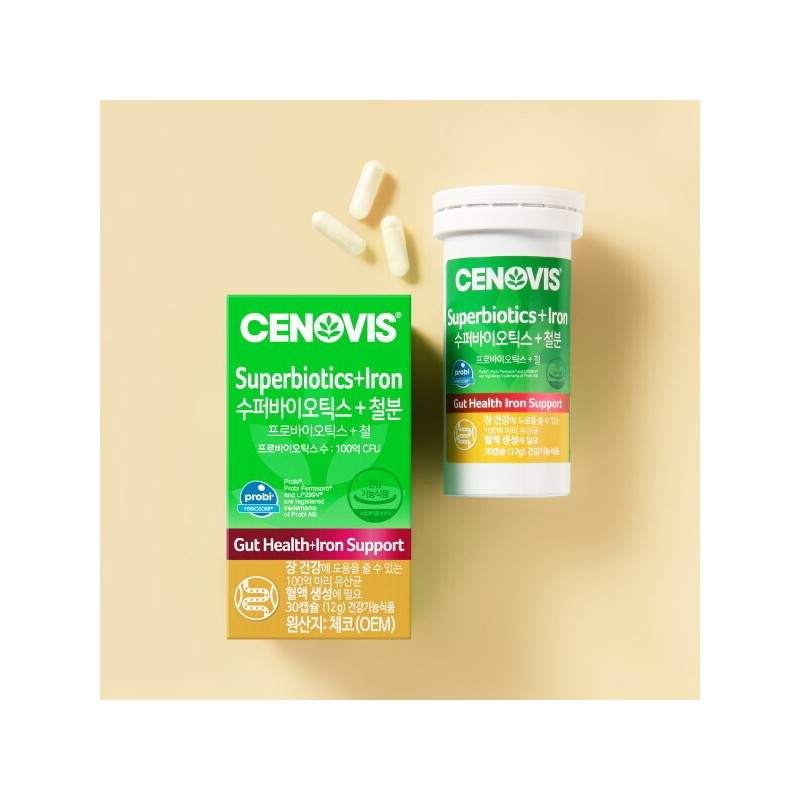 Synovus 세노비스 수퍼바이오틱스+철분 30캡슐 2입/프리미엄100억 유산균 Synovis Superbiotics + Iron
