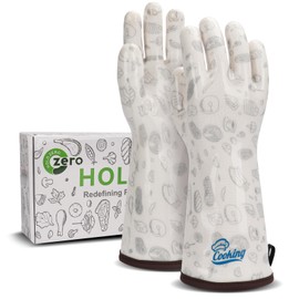 HOLDZERO Oven Gloves with Fingers Heat Resistant Waterproof Long Sleeve for Cooking Grilling Baking Barbecue in Kitchen for Men & Women White Medium