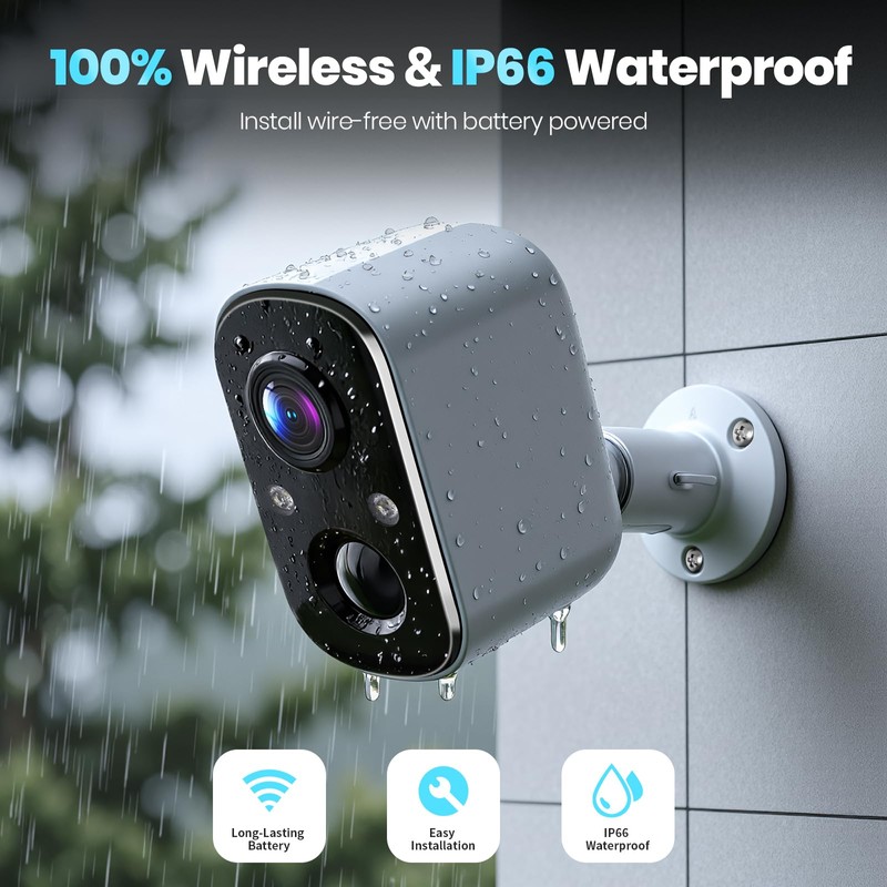 Techage Security Cameras Wireless Outdoor, 2K Battery Powered Cameras for