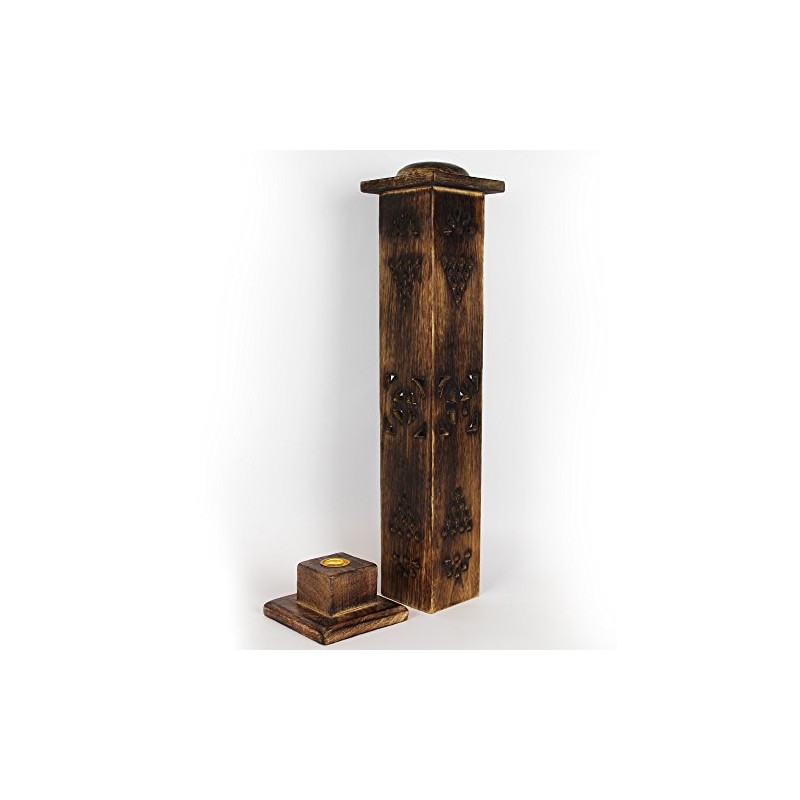 Magrathea Incense Tower/Wooden Cone & Stick Burner/Carved Wood Holder