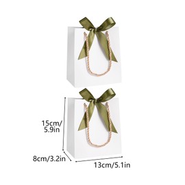 10 Pack Small White Gift Bags with Green Ribbons 15× 13× 8 cm White Party Bags with Handles