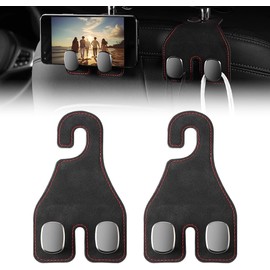 Genérico Ganchos para Reposacabezas de Coche, Cuero + Metal, 2pcs, Negro, Ganchos Dobles Universales para Reposacabezas de Coche