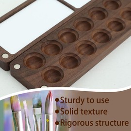 FantasyDay Paint Tray Palettes, 16-Well Wooden Palette Box with Lid, Portable Sketchbook Palette, Watercolor Paint Palette for Drawing, Travel Paint Case, Gift for Painters Artists (E)