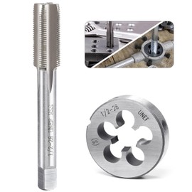 CenterZ 1/2-28 UNEF Tap and Die Set, 1/2" x 28 TPI Right Hand HSS 4 Flutes Thread Milling Tap with Round Threading Die, 2 Pack High Speed Steel Machine Thread Tap Die Set