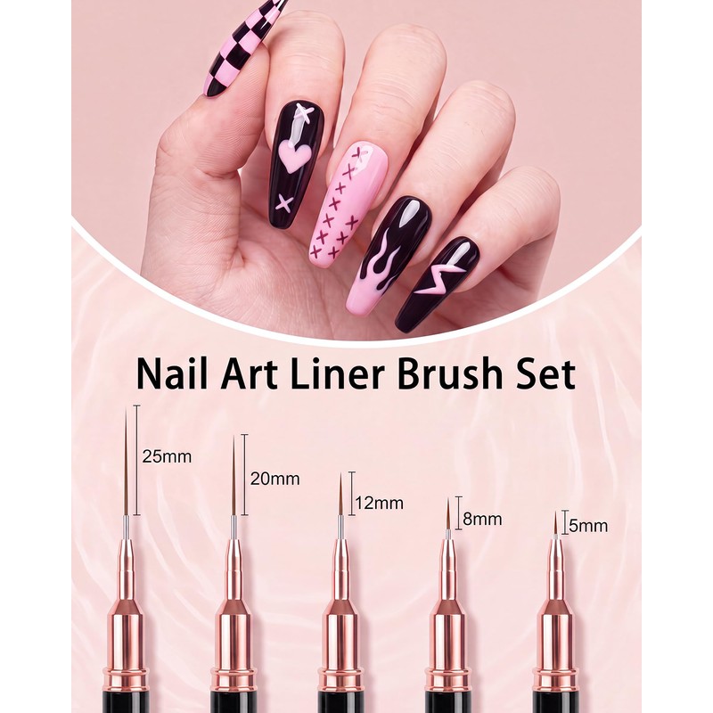 Nail Dotting Tool Set,5 Dotting Tools 5 Liner Brushes for