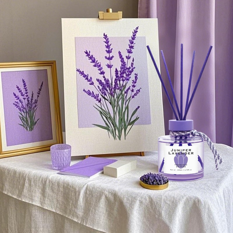 BEHAZEER Juniper Lavender Reed Diffuser, 6.77OZ/200ML Large Capacity Natural Non-Toxic