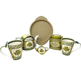 Exclusively Irish Ceramic Set of 6 Shamrock Shortbread Pan - 2 Mugs Tea, Bag Holder Teapot and Breakfast Tea 50 Bags Kitchen Teatime Hot Drinks Backing Supplies Gift Birthday Present