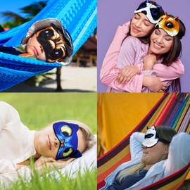 Children's Sleep Mask, Pack of 4, Cute Animal Funny Sleep Eye Mask for Sleeping, Soft Blindfold with Adjustable Strap for Children, Adults, Travel, Naps Shift Works Games (#1 Style A, 4 Pack)