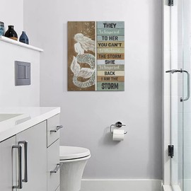Mermaid Bathroom Decor Wall Art Vintage Girl Inspirational Quotes I Am The Storm Pictures Wall Decor Canvas Painting Prints Artwork Home Decorations Framed for Bedroom Kitchen Living Room 16"x20"