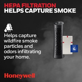 Honeywell HEPA Air Purifier for Home, 990 Ft² in 1 hour, Allergen Reducer for Dust, Pollen, Pet Dander, Odors, All Smoke Types, Tower, Black, HPA030