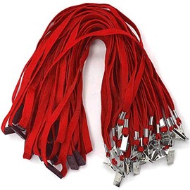 Lanyards Breakaway Bulk Red Lanyards Neck Flat Safety Badge Lanyard Bulldog Clip (Red, 50 PCS)