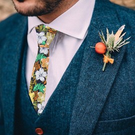 Mantieqingway Men's Cotton Printed Floral Neck Tie Skinny Tie, Big Orange Floral, Medium