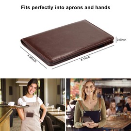 EcoVision Server Books for Waitress,Leather Waiter Book with Zipper Pocket, Server Booklet Restaurant Waitstaff Organizer, Serving Book Guest Check Book Holder Money Pocket Fits Server Apron (Brown)