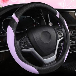 Steering Wheel Cover for Car Universal Leather Steering Wheel Cover for Women 15 inch (Purple)