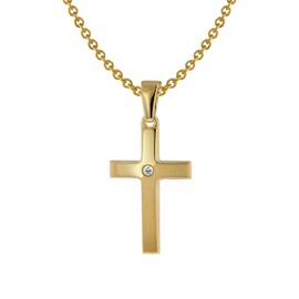 trendor Cross Pendant Gold 333/8 Carat with Gold-Plated Necklace for Men and Women, Gold Pendant, Cross Pendant Made of Real Gold, Gift Idea 75426, 45 cm, Yellow Gold, Cubic Zirconia