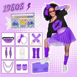 Lukovee Disfraz de los 1980 Mujers, 25 Conjunto de 80's Accesorios Adulto