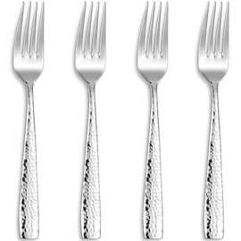 KEAWELL Premium 4-Piece Louis Hammered Fork Set, 18/10 Stainless Steel, Set of 4, Fine Fork Set with Squared Edge, Dishwasher Safe (8.3" Dinner Fork)