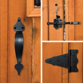 Nuvo Iron WGCKH Wooden (2) 6" Tee Hinges/Latch w/Catch and Handle Gate Combo Kit, Black