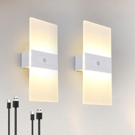 Clnutrieve LED Dimmable Wall Sconces 2Pack,2200Mah Battery Motion Sensor Magnetic Wireless Rechargeable Wall Lamp with Button Switch Warm White for Bedroom Living Room Hallway