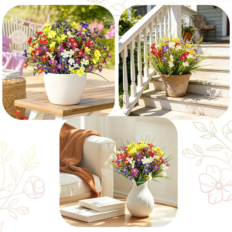 ADORAMOUR Decorative Artificial Flowers Fake Spring Grass Daisies Bouquet