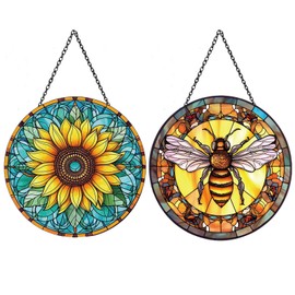 2 Pcs Sun Catchers for Windows, Sun Catcher, Glass Ornaments Bright Sunflowers Sun Catchers, 6-Inch Decorative Window Ornament Home Decor Gift for Plant Lover Housewarming Party