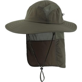 Connectile Outdoor Unisex UPF 50+ Wide Brim Safari Hat Summer Sun Hat Farm Work Hat Fishing Hat UV Protection Hat, armygre