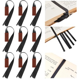 Outus 9 Pieces Bible Ribbon Bookmark Multi Ribbon Page Markers Artificial Leather Bookmark for Books(Black Ribbon)