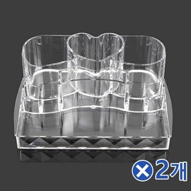 Transparent Heart Ribbon Acrylic Cosmetic Organizer 9 Compartments x 2 Storage Organization