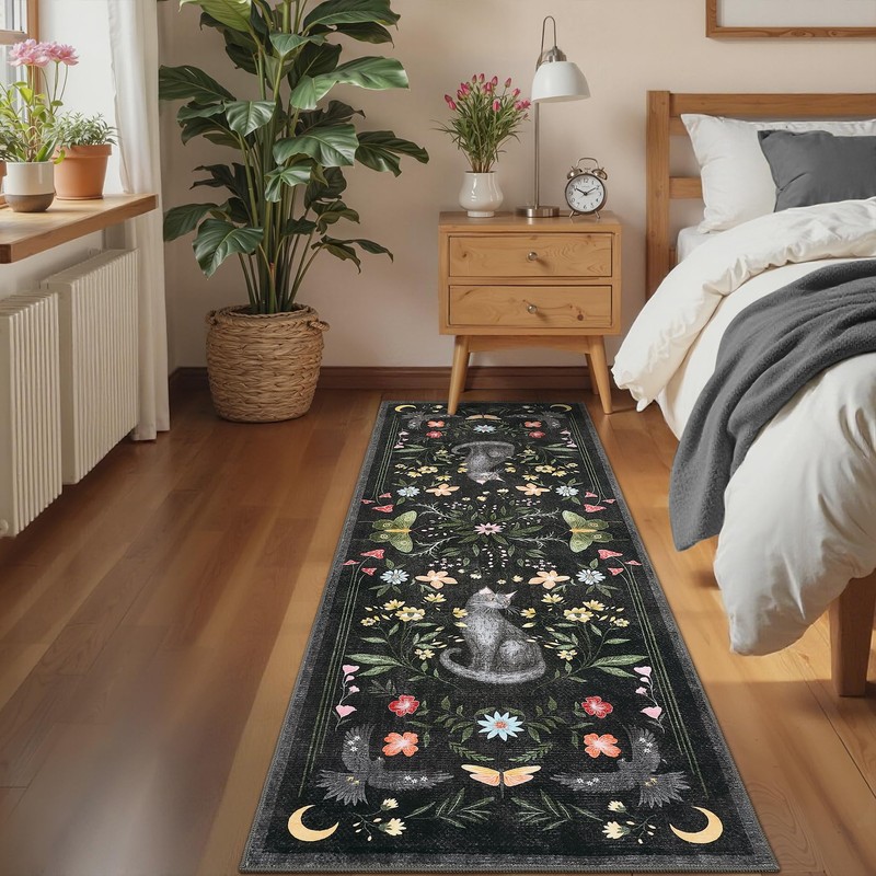 GarveeHome 2x6 Cat Washable Runner Rug for Kitchen, Soft Black