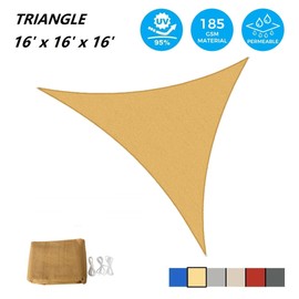 AsterOutdoor Sun Shade Sail Triangle 16' x 16' x 16' UV Block Canopy for Patio Backyard Lawn Garden Outdoor Activities, Sand