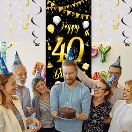 40.Geburtstag Banner für Männer Frau 40 Geburtstag Deko Geburtstagsdeko Gold Banner Geschenk XXL mit 40th Birthday Spiralhänger