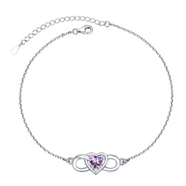 Ankle Foot Bracelets Heart Infinity Chain Cute Anklets For Teen Women Sterling Silver February Birthstone Jewelry