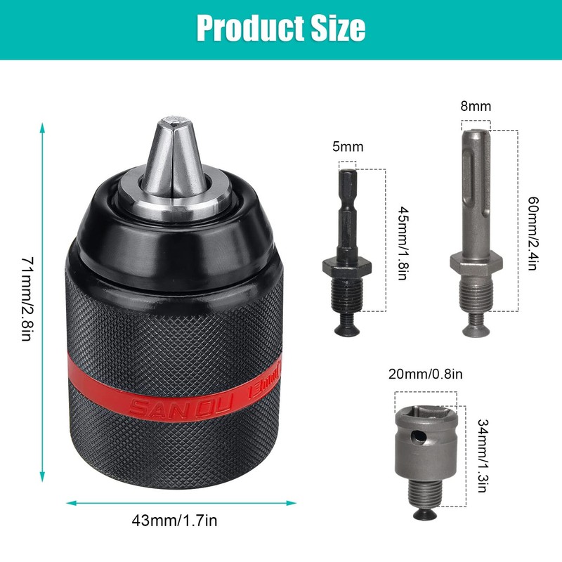 SDS Metal Keyless Chuck Adapter Hexagonal Span Width: 1.5-13 mm,