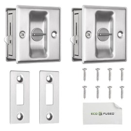 Eco-Fused Pocket Sliding Door Lock - Brushed Nickel Private Slider with Lock - Reversible - Compatible with Most Doors - Easy Grip - Doors with a Thickness of 1-3/8 Inch